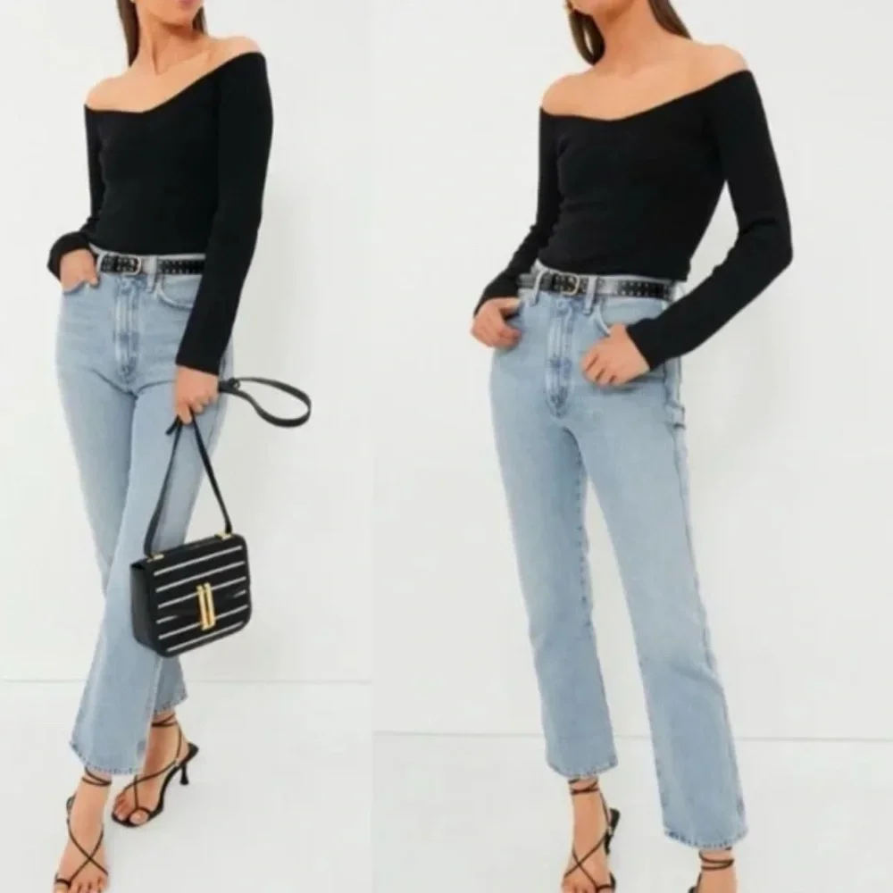 NWT TUCKERNUCK Black Knit Nicola Long Sleeve Off The Shoulder V Neck Top, Large - Picture 3 of 11